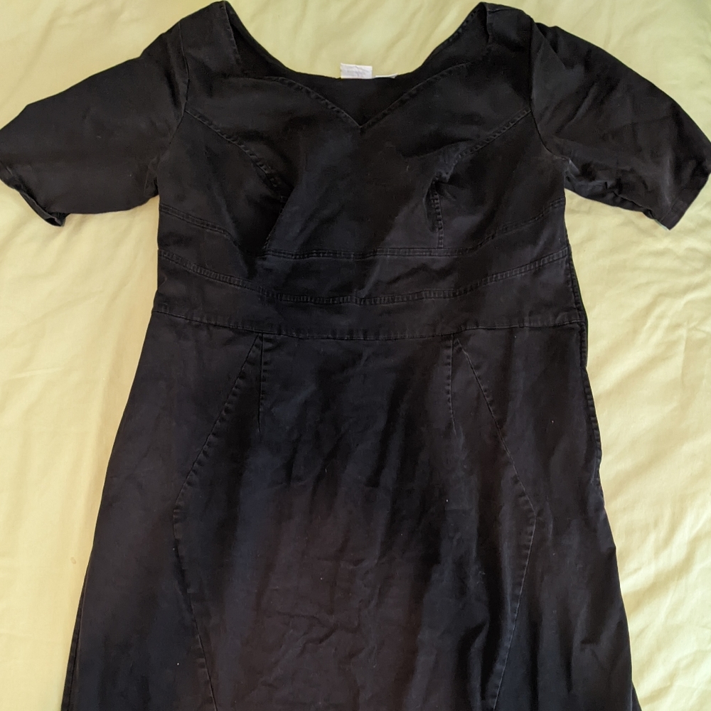 eShakti black cotton sateen sheath dress